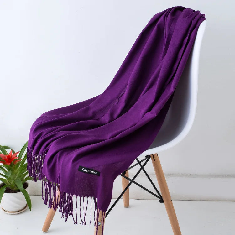 Damen Pashmina Schal | Weich wie Kaschmir | Warmer Winter Schal, Reise- & Büro-Accessoire Kaufschwan® Dunkellila 70x200CM