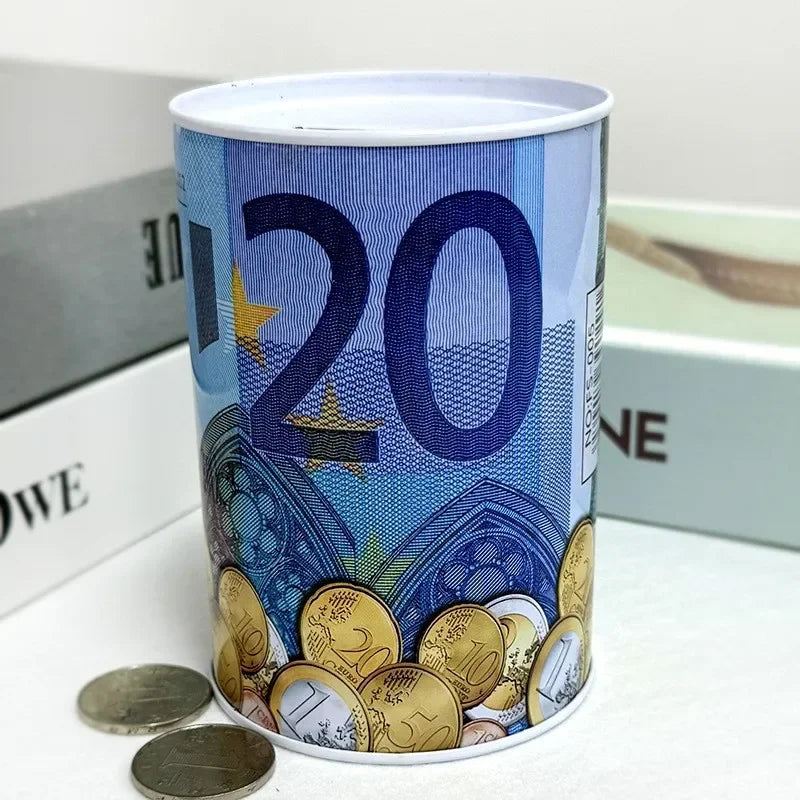 Zylindrische Euro Design Blech Sparbox – Wiederverwendbare Münz Aufbew – Kaufschwan®