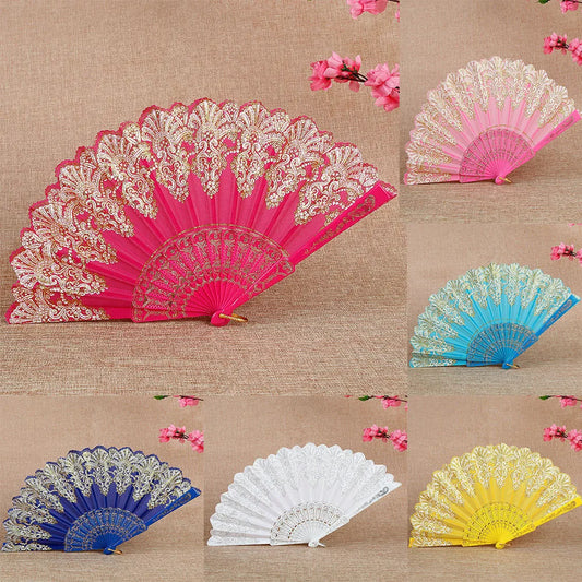 Retro Faltfächer | Kunststoff mit Goldpuder | Weißer Hochzeits- & Partyfächer im Chinesischen Stil Kaufschwan®