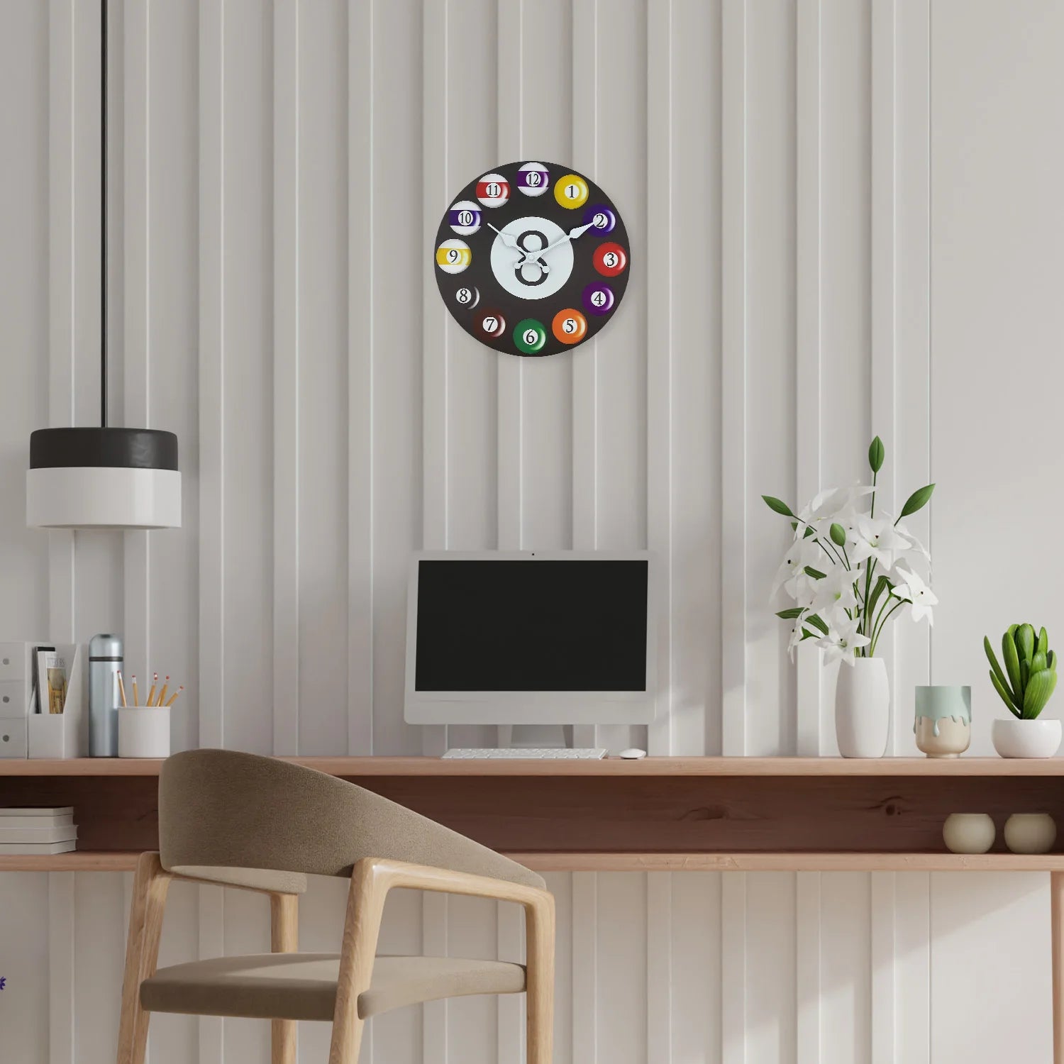Bunte Billard Holz Wanduhr – Leise Quarz Deko Uhr Kaufschwan®