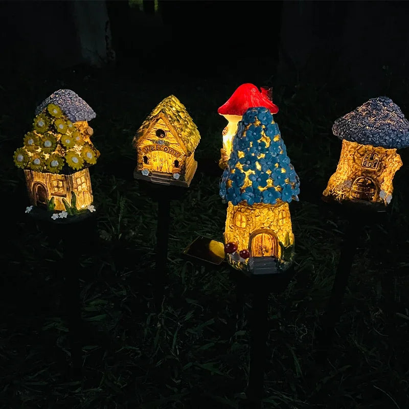 Solarbetriebene LED-Feehaus-Gartenleuchte – Miniatur-Resin-Hütte, Wasserdichte Außenbeleuchtung für Rasen & Weihnachtsdekoration Kaufschwan®