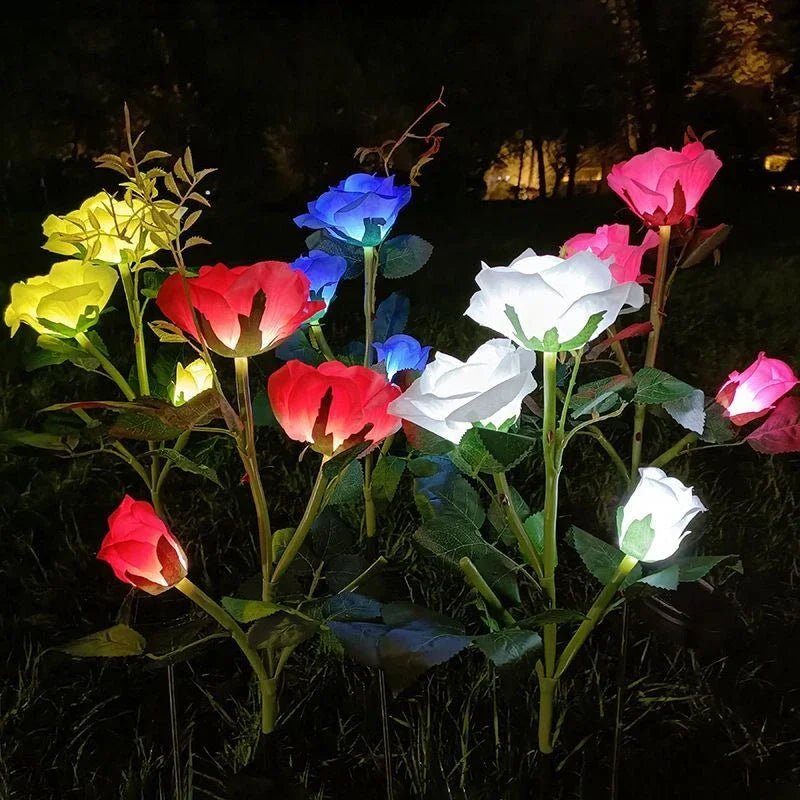5-Köpfe Rosen Rasenlampe Solarlichter – Außen Dekorative Solar Gartenleuchten für Hof, Terrasse, Garten & Hochzeit Kaufschwan®