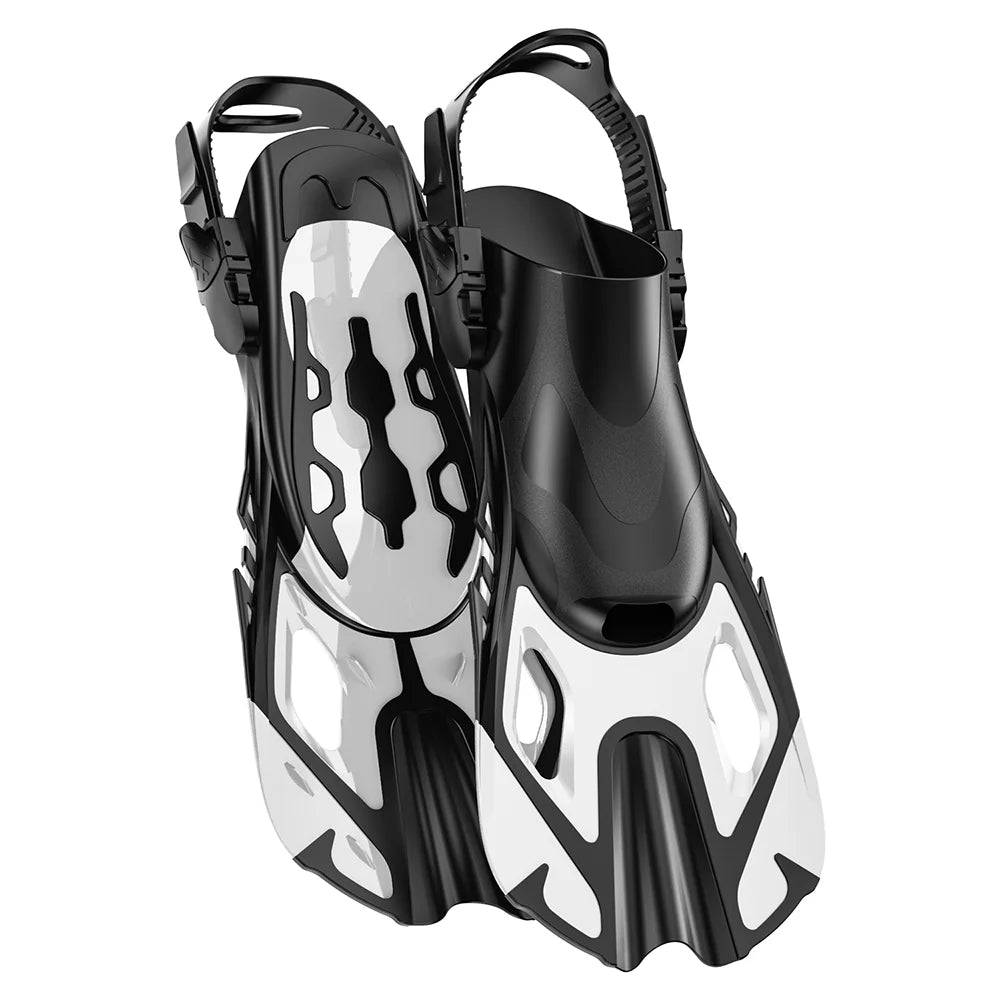 Schnorchelflossen | Verstellbare Schnallen | Kurze Silikon Schwimmflossen | Offene Ferse Tauchschuhe für Anfänger Kaufschwan® Weiß L/XL