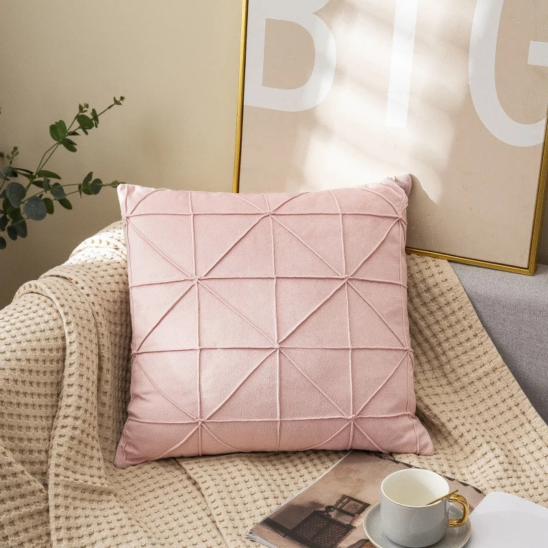 Samt Kissenbezüge | Kariertes Gitter Design | Dekorative Kissenhüllen in Weihnachtsrot für Sofa & Wohnkultur Kaufschwan® Rosa 45x45cm 2er Set