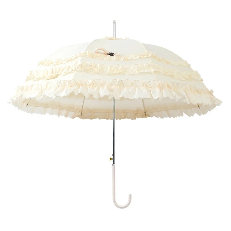 Leichter Sommer & Regen Spitzen Schirm – Sommer Lolita Spitzen-Parasol – Femininer Damen Sonnenschirm, Niedlicher Haushalts-Schirm für Sonne & Stil