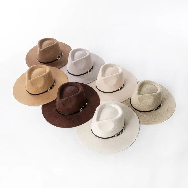 Herbst & Winter Unisex Woll-Fedora Hut – Vintage Jazzhut mit Krone & Schwarzem Lederband, Stylischer Hut mit Breiter Krempe Kaufschwan®