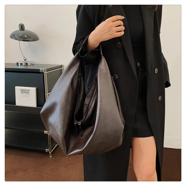 Große Schwarze Schultertasche für Damen – Hobo Shopper Tote | Weiche Leder Umhängetasche für Reisen & Alltag Kaufschwan®