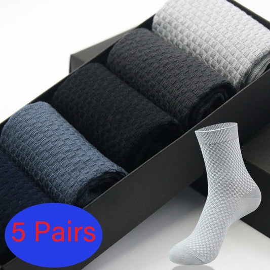 5 Paare Herren Bambusfaser Lange Socken | Business Einfarbig Baumwolle Hochwertige Schwarze Socken Kaufschwan®