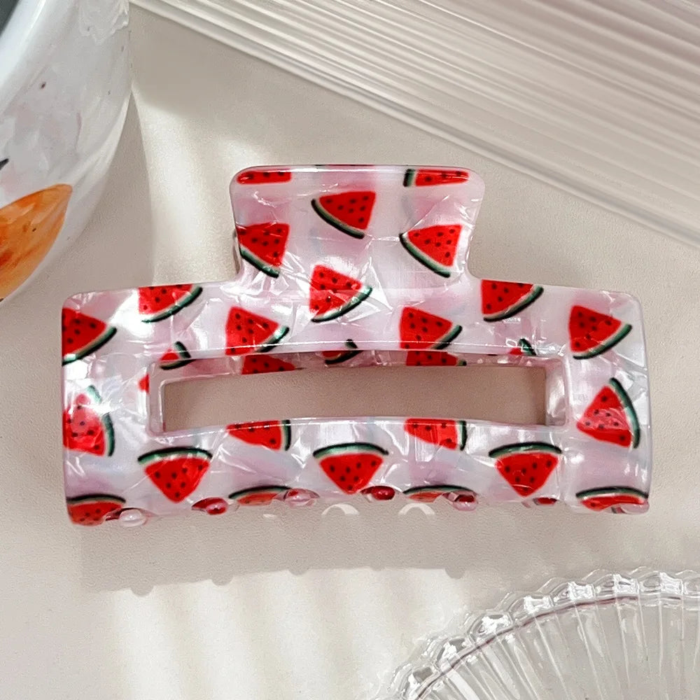 Acryl Haarklammer mit Fruchtmotiv – Quadratische offene Form, großer Shark-Clip für dickes Haar Kaufschwan® Wassermelone
