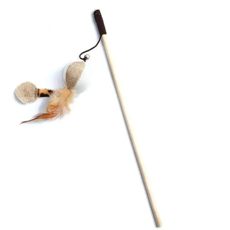 Bunter Feder-Spielstab für Katze – Interaktives Katzenspielzeug mit Holzstab für Katze & Kätzchen Kaufschwan® Kürbis