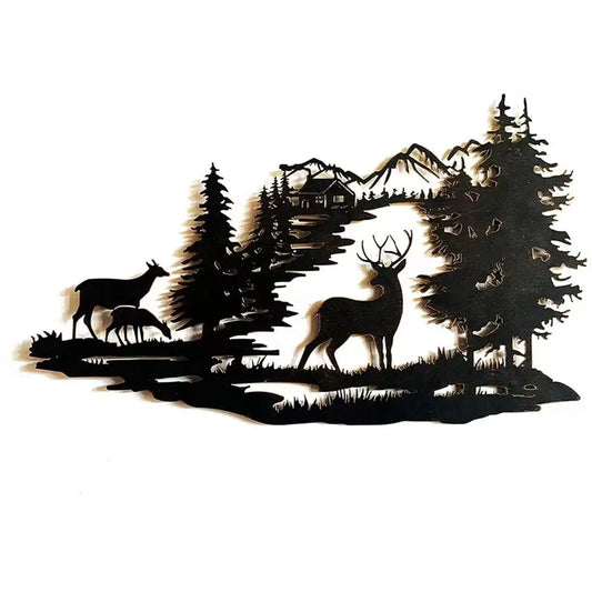 Metall Hirsch Wald Wandbild – Schmiedeeisen Moderne Minimalistische Dekoration