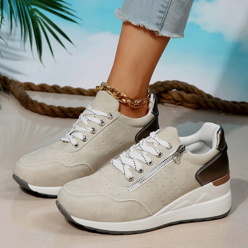 Damen Keil-Sneaker in Übergrößen – Frühling Schnürschuhe mit Plateau-Sohle | Leichte, Rutschfeste Freizeit-Schuhe Kaufschwan®
