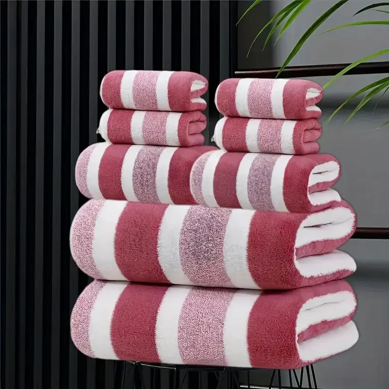 8-teiliges Gestreiftes Badetuch Set – Ultraweich, Hochsaugfähig & Fusselfrei | Fünf-Sterne Hotelqualität Handtücher Kaufschwan® Rot 8 Stück