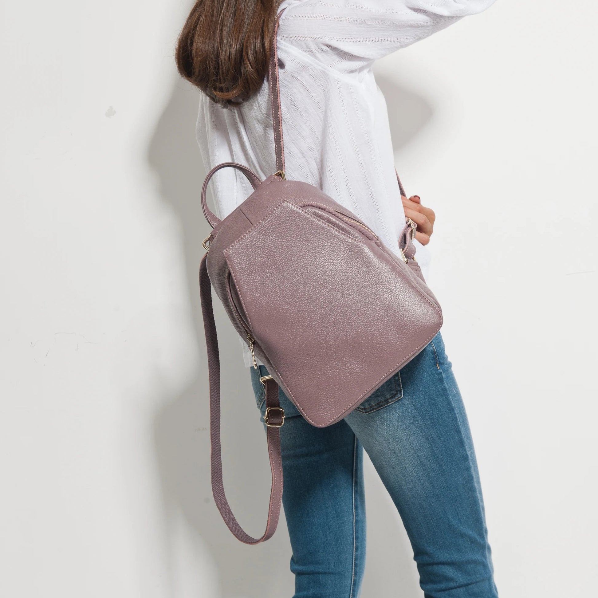 Damen Rucksack in Reinweiß | 100% Echtes Leder | Anti-Diebstahl Eleganter Reise-Rucksack | Schultertasche in Pink Kaufschwan®
