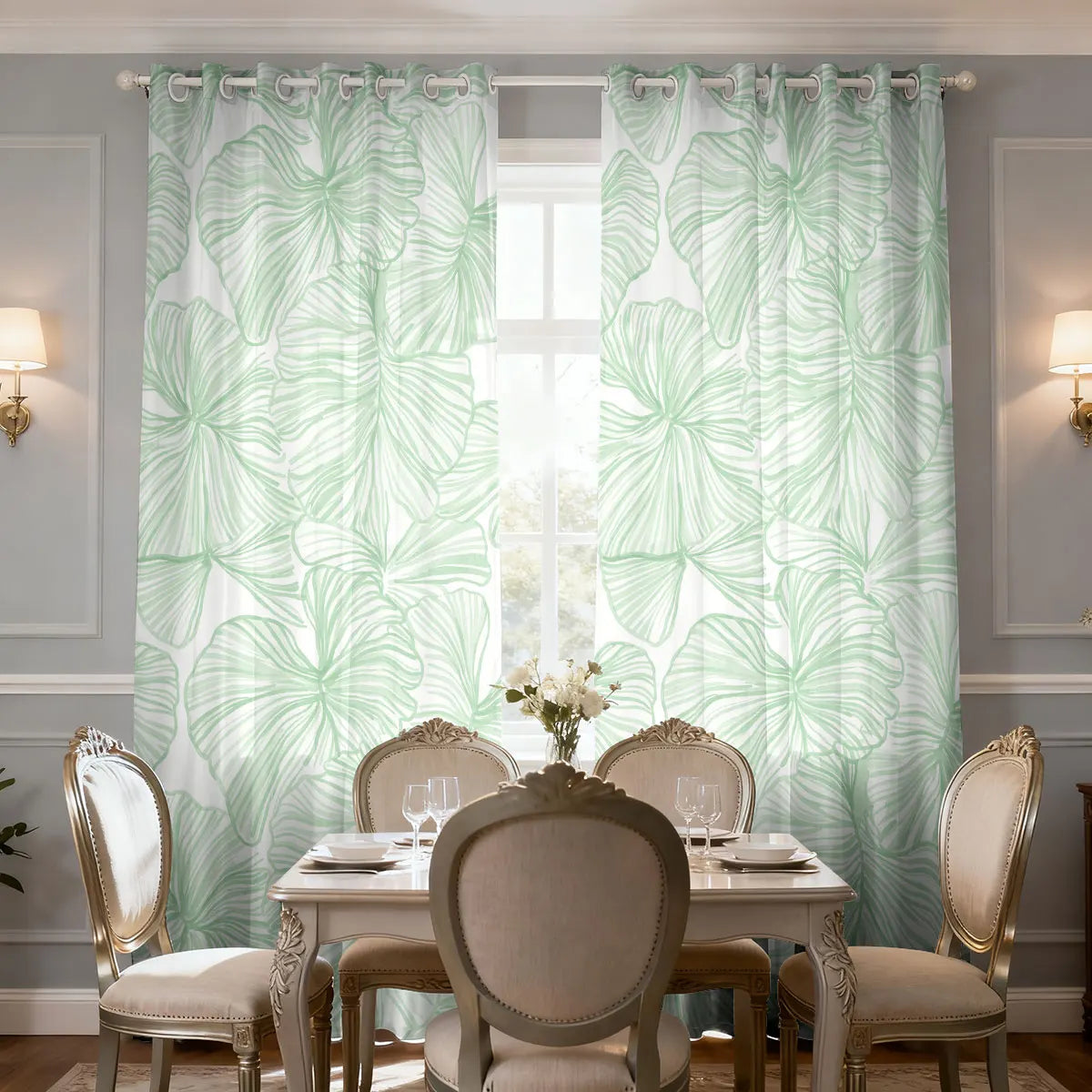 Blatt Pflanzen Print Vorhang 90g Isoliert Perforiert für Wohnzimmer Schlafzimmer 2 Stück/Set Kaufschwan® Design 2 264x242 cm Ösenverschluss