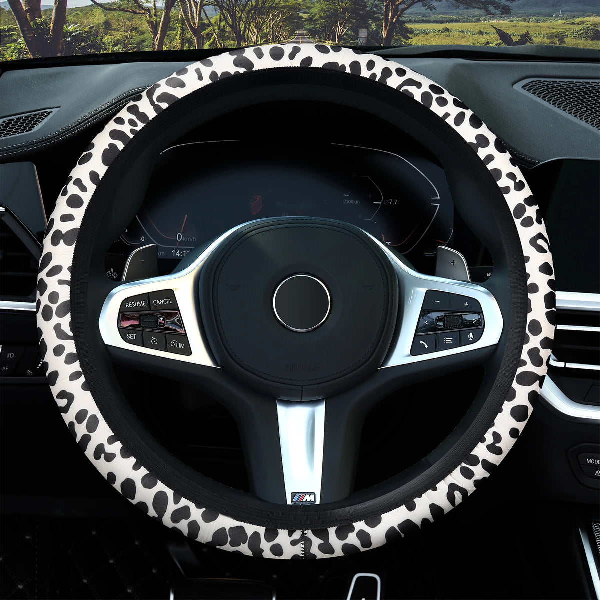 Lenkradbezug mit Leopardenmuster – Atmungsaktive Rutschhemmende Ringlose Lenkradabdeckung fürs Auto Kaufschwan®