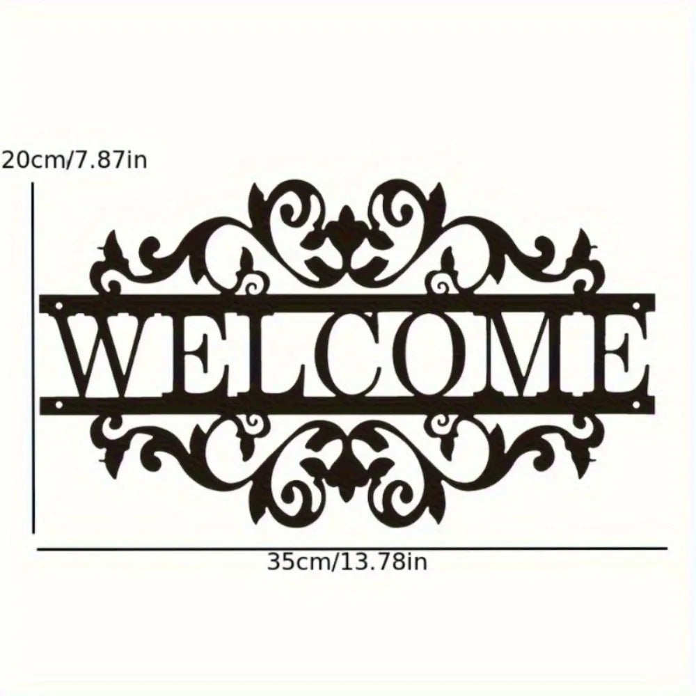 2D Flaches Schwarzes Metall Welcome Schild – Kranz Stil Schwerlast Deko Kaufschwan®