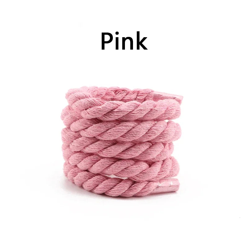 Runde Dicke Schnürsenkel – 1cm Baumwoll-Leinen Geflecht | Bunte Robuste Laces für Sneaker, Laufschuhe & Stiefel Kaufschwan® Rosa 100cm