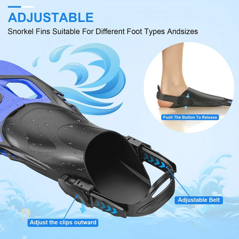 Schnorchelflossen | Verstellbare Schnallen | Kurze Silikon Schwimmflossen | Offene Ferse Tauchschuhe für Anfänger Kaufschwan®