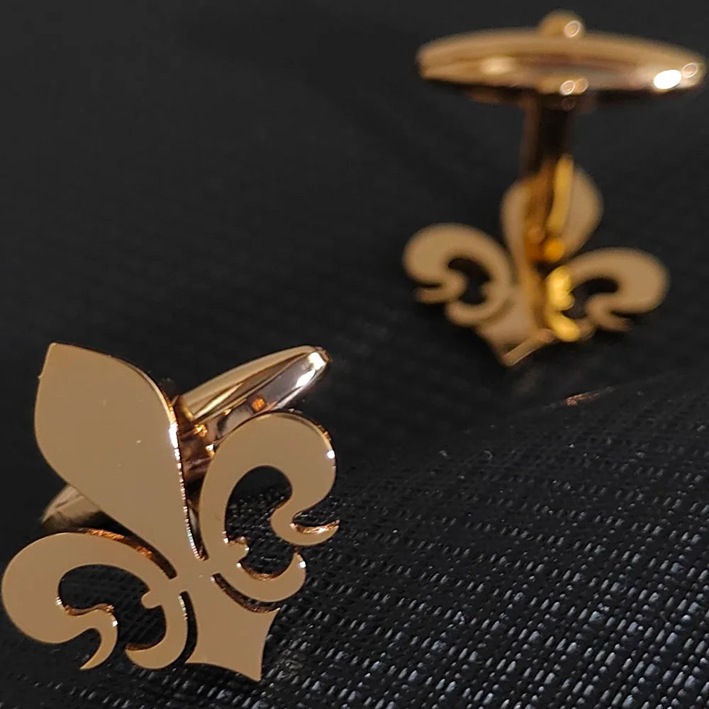 Edelstahl Manschettenknöpfe – Fleur-de-lis Design | Eleganter Schmuck & Reversnadel Geschenk für Freunde Kaufschwan® Gold