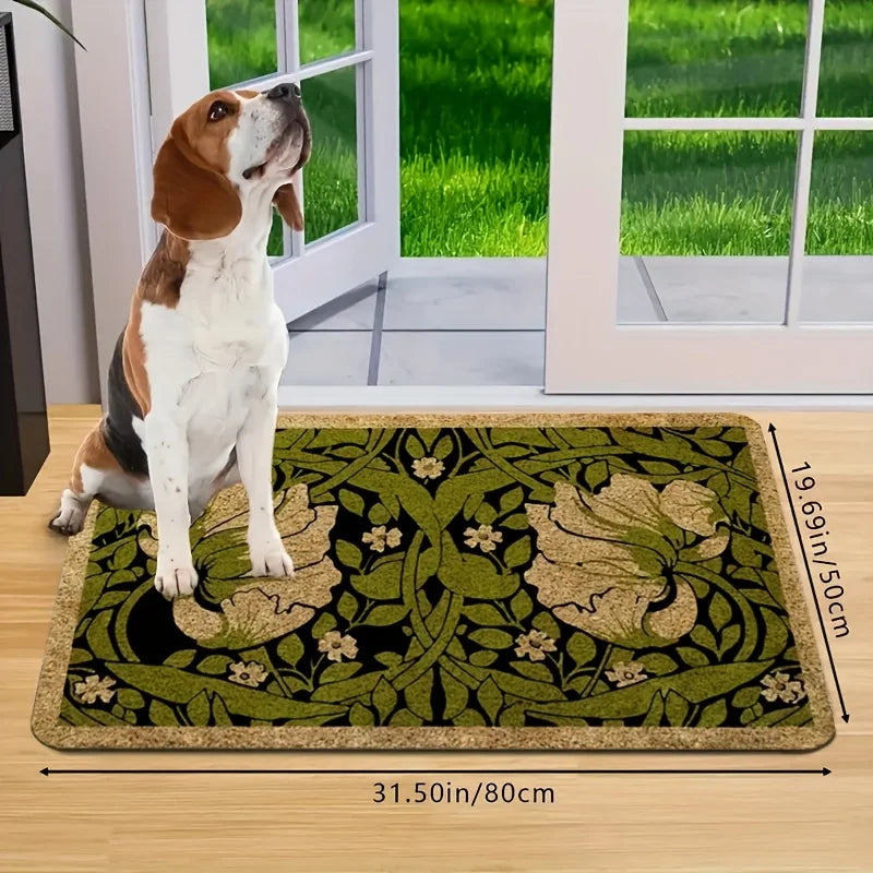 Grüne Willkommensmatte mit Blumenmuster – Buntes Indoor-Pflanzen-Design, Maschinenwaschbar, Geeignet für Schlafzimmer und Flur Kaufschwan®