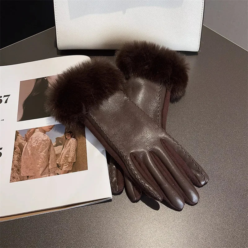 Luxus PU Lederhandschuhe für Damen – Warme Winterhandschuhe mit Kunstfellbesatz | Elegant Gefütterte Handschuhe für Partys & Kaltes Wetter Kaufschwan®