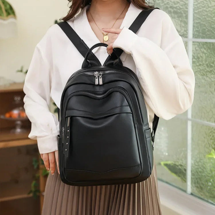 Damen Rucksack aus Weichem Leder | Casual Reise- & Outdoor-Tasche | Frühling & Sommer Modetrend | PU Einfarbig Freizeit Schultertasche Kaufschwan®