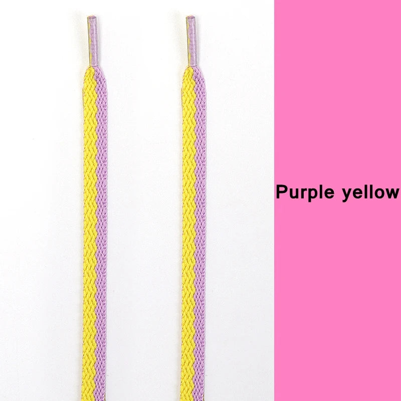 Zweifarbige Flache Schnürsenkel – Präzise Gewebte Modische Laces für Sneaker & Freizeitschuhe | Stilvolle Ersatzschnürsenkel für AF1 & Streetwear Kaufschwan® Lila Gelb 140cm