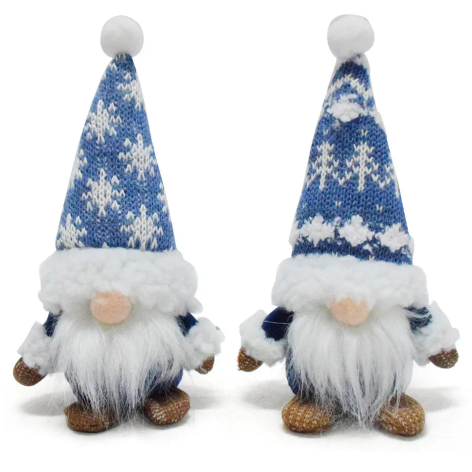 Blauer Weihnachts-Wichtel – Faceless Zwergenpuppe mit Schneeflocken | Rudolf Plüschfigur Weihnachtsdekoration