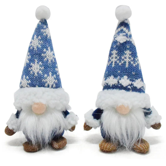 Blauer Weihnachts-Wichtel – Faceless Zwergenpuppe mit Schneeflocken | Rudolf Plüschfigur Weihnachtsdekoration