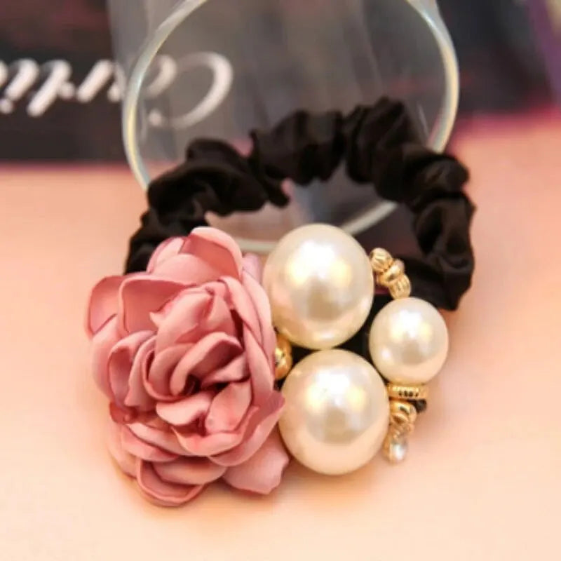 Perlen Rosen Blumen Haaraccessoires | Kamelien Haargummi Scrunchie | Eleganter Haarring für Damen Kaufschwan® Rosa