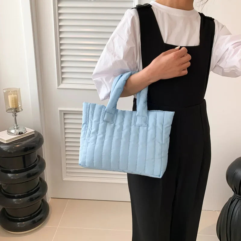 Damen Tote Bag mit Großer Kapazität – Gestepptes Nylon mit Baumwollpolsterung | Einfarbige Casual Fashion Schultertasche Kaufschwan®