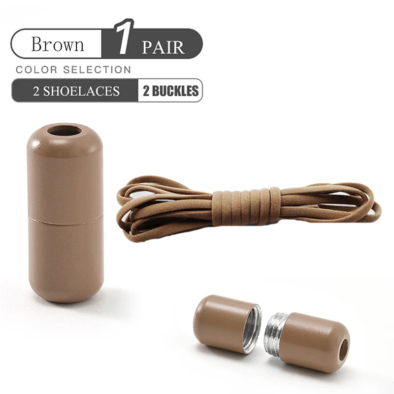 Elastische No-Tie Schnürsenkel – Halbkreis-Design mit Metallverschluss | Praktische Slip-On Laces für Kinder & Erwachsene Sneaker Kaufschwan® Braun 100cm