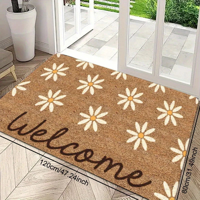 Willkommensmatte – Goldene Diamant Plüsch mit Blumenmuster, Maschinenwaschbar für Haustür & Veranda Kaufschwan®