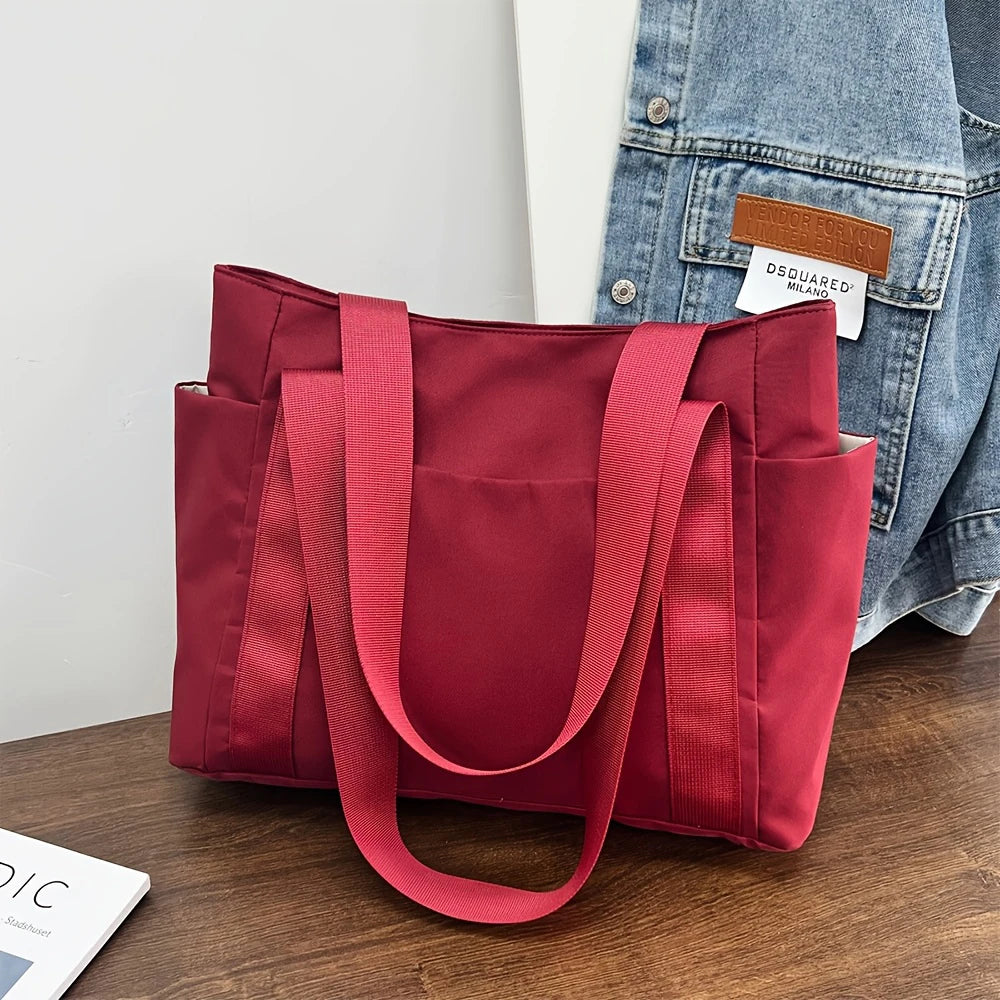 Große Kapazität Casual Tote Bag für Damen – Leichte Oxford Stoff Schultertasche | Trendige Handtasche für Arbeit & Alltag Kaufschwan® Rot