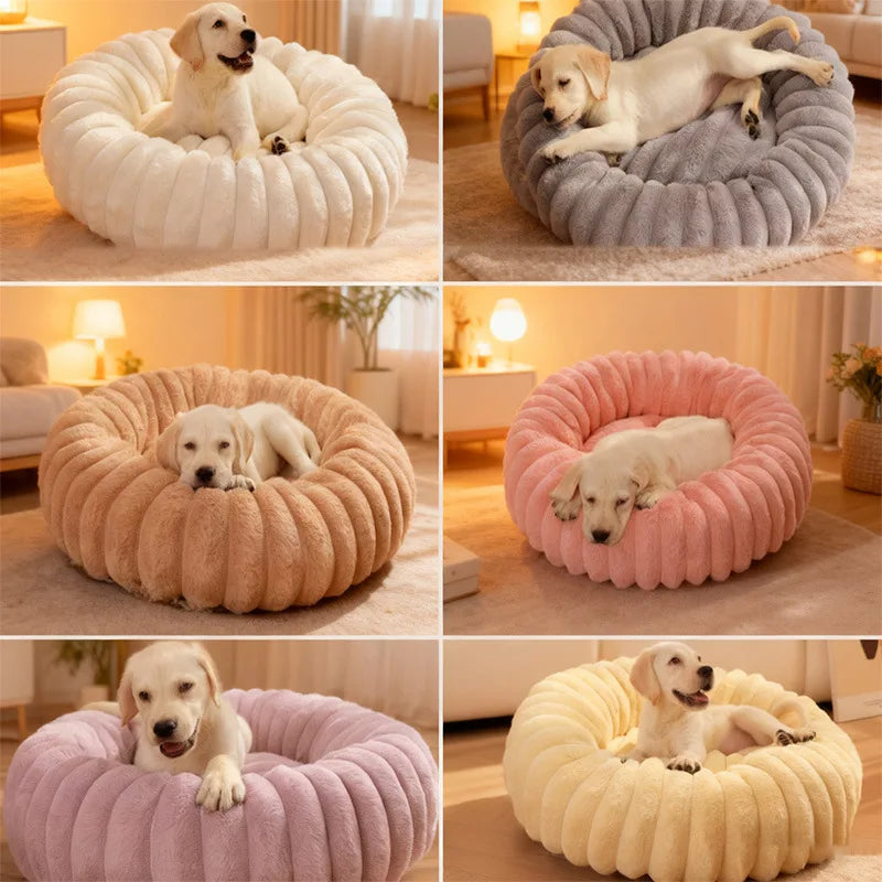 Indoor Hundebett – Cordstoff & Kunstfell Donut Bett mit Anti-Rutsch Boden Kaufschwan®