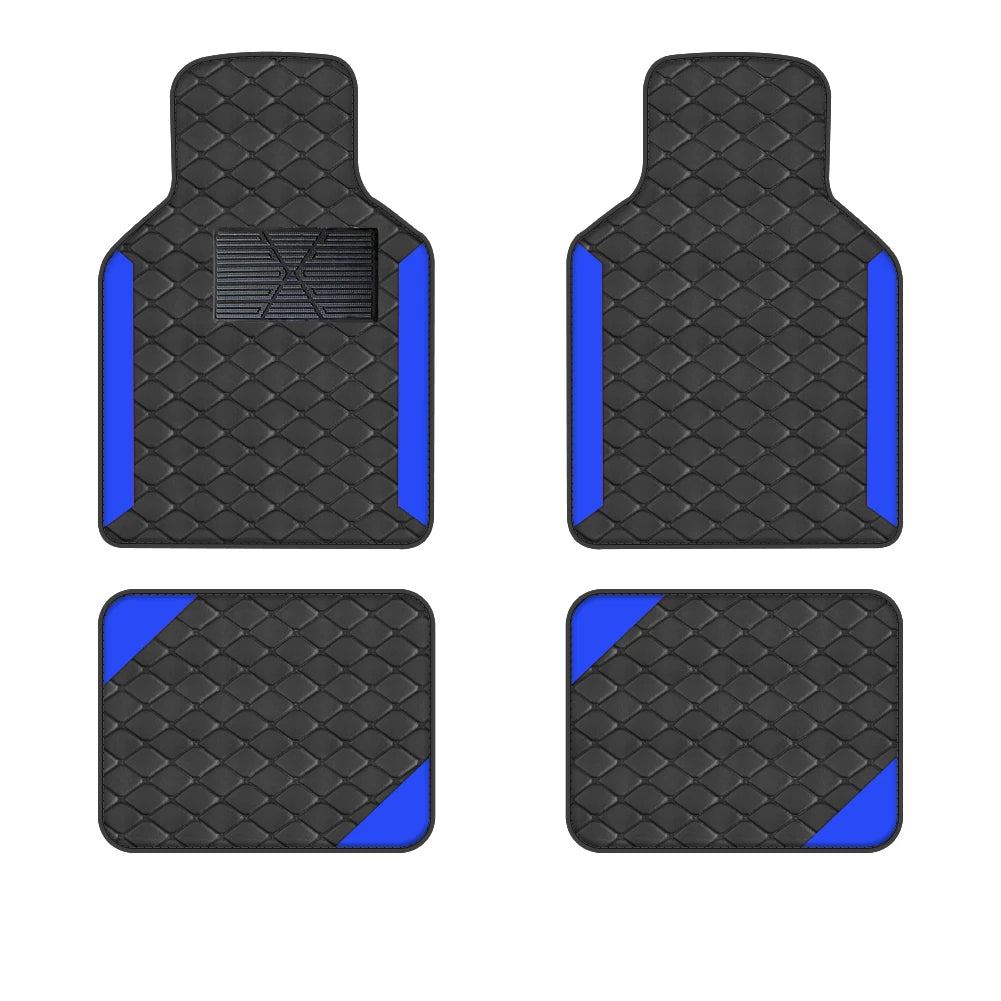 4-teiliges Luxus Teppich-Fußmatten-Set – Universelle Linkslenker Autoschalenmatten mit PU-Leder, Verschleißfest & Rutschfest Kaufschwan® Blau