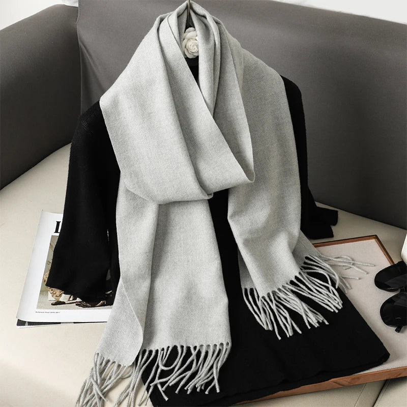 Bunte Winter Schals für Damen | Langer Kaschmir-Optik Wärmeschal | Einfarbig Hijab, Umschlagtuch & Pashmina Kopftuch
