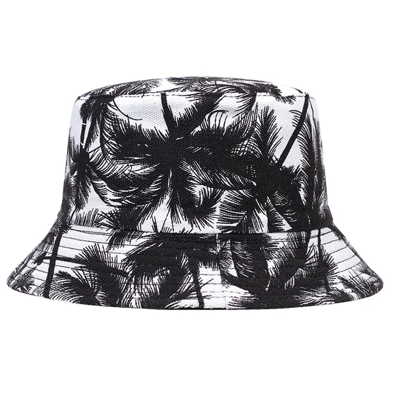 Palmen Design Hut - Wendehut für Damen & Herren – Baumwoll Fischerhut mit Palmen-Print, Streetwear Sonnenhut Kaufschwan®