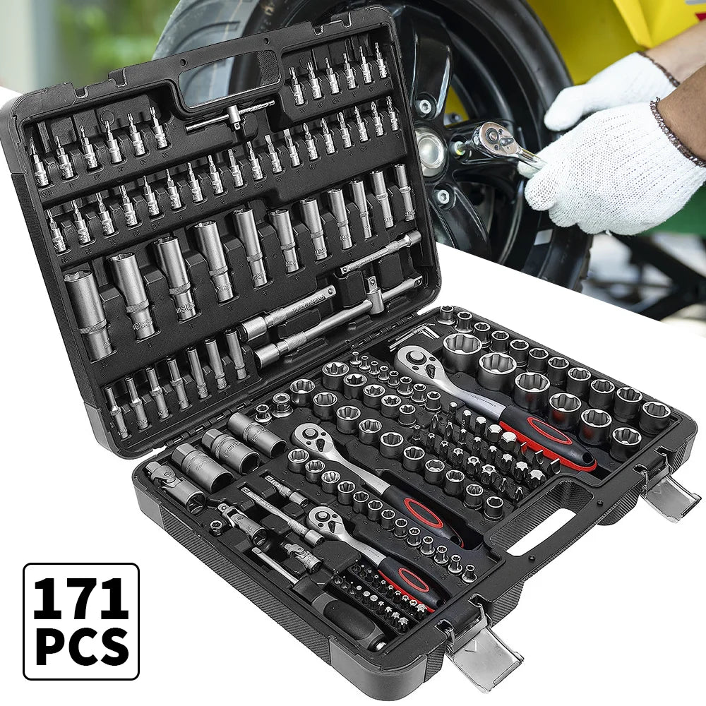 171-teiliges / 227-teiliges Ratschen Set 72-Zahn Cr-V Stahl Profi Werkzeugkoffer