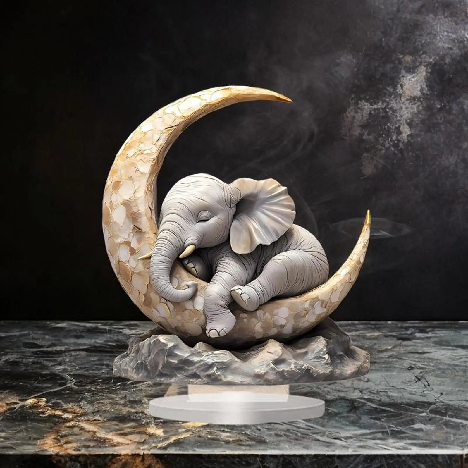 Elefant/Mond Tischdekoration – Niedliche Tierkunst Dekoration für Wohnzimmer und Zuhause Kaufschwan® Grau