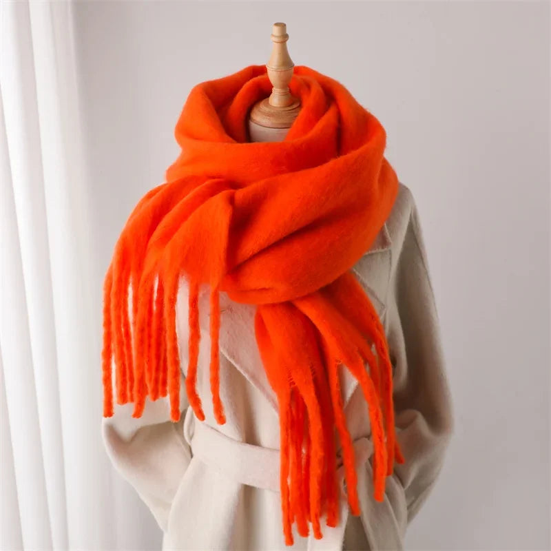 Winter Schal für Damen | Kaschmir-Optik Pashmina Tuch | Weiches Warmes XXL Umschlagtuch mit Fransen & Poncho-Stil Kaufschwan® Orange