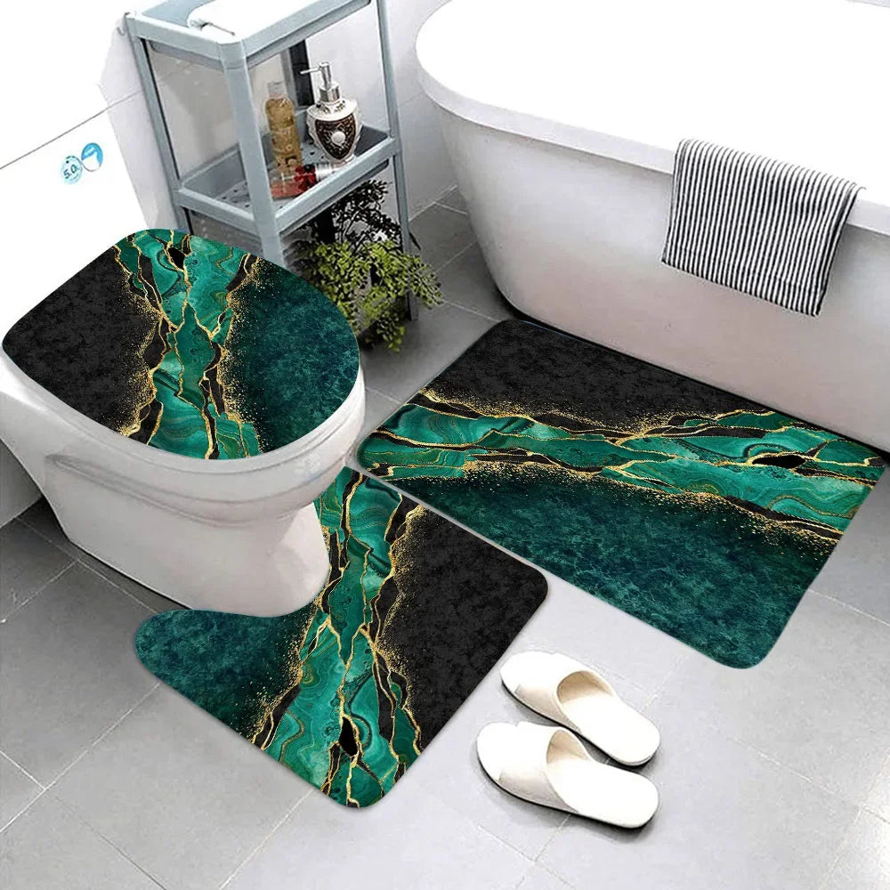 3-teiliges Badematten-Set Schwarz Marmor – Gold & Grau, Rutschfest, Geometrisches Design Kaufschwan® Abbildung 5 40X60CM