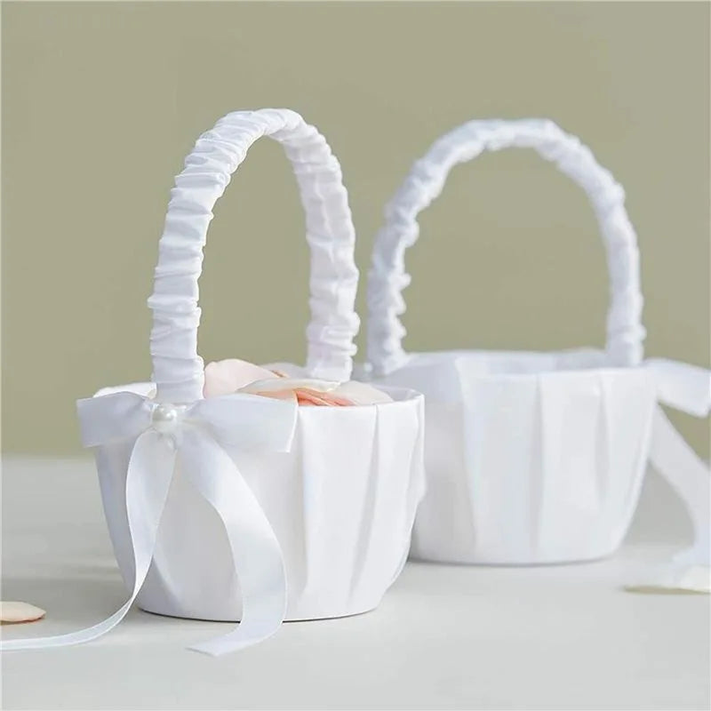 Satin Perlen Blumenkorb – Eleganter Hochzeitskorb für Blumenmädchen und Ringe Kaufschwan®