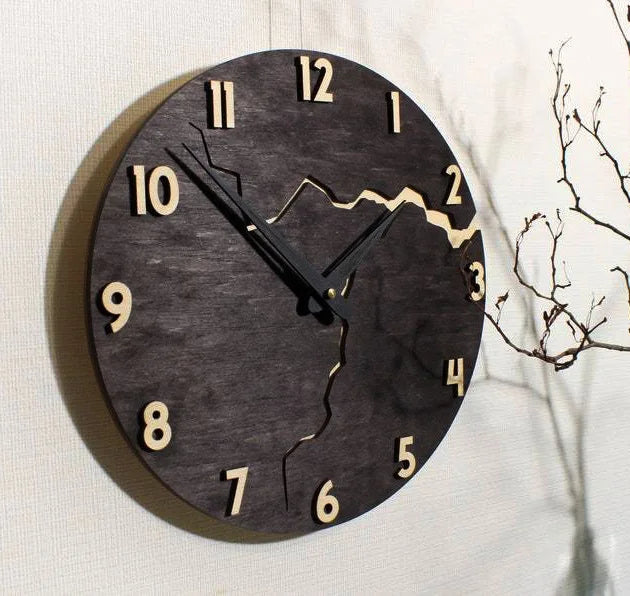 Gebrochene Holz Wanduhr – Leise Große Quarz Deko Uhr Kaufschwan® Design 3 12 Zoll