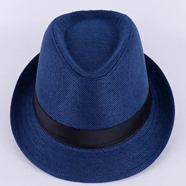 Herren Baumwoll-Leinen Hut – Jazzhut, Englischer Gentleman Hut, Vielseitig & Modisch Kaufschwan® Blau