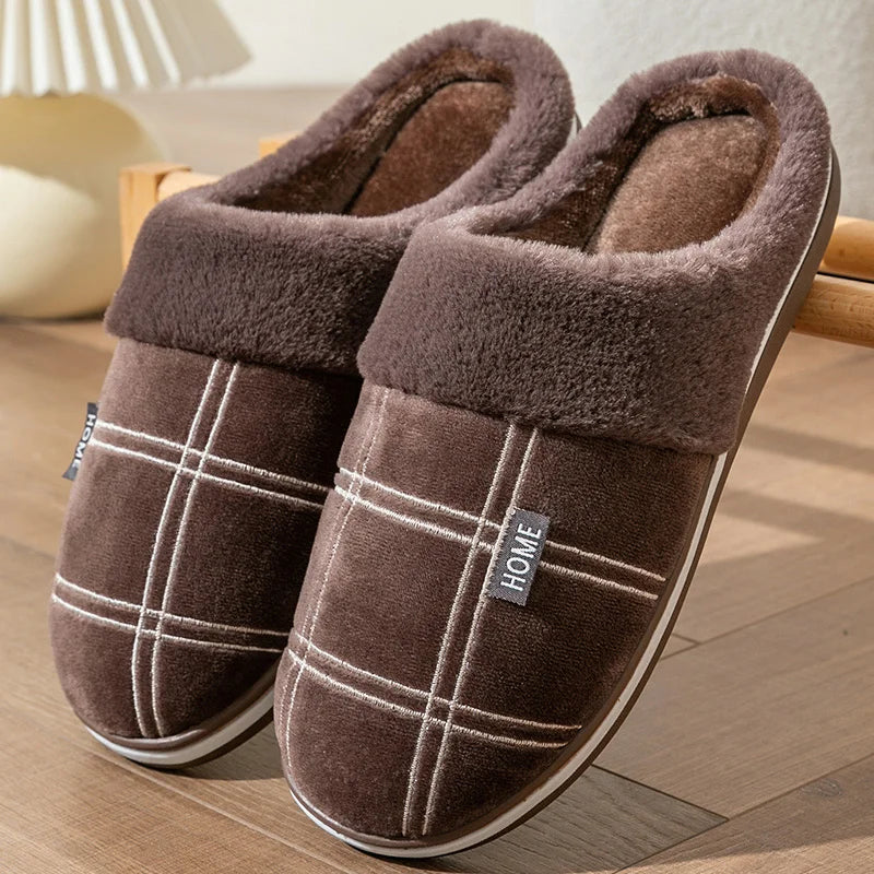 Herren Hausschuhe Kariert mit Memory-Schaum | Warme Plüsch Winter-Schuhe | Rutschfeste Hausschuhe Schwarz | Größe 50–51 Kaufschwan® Braun 40-41