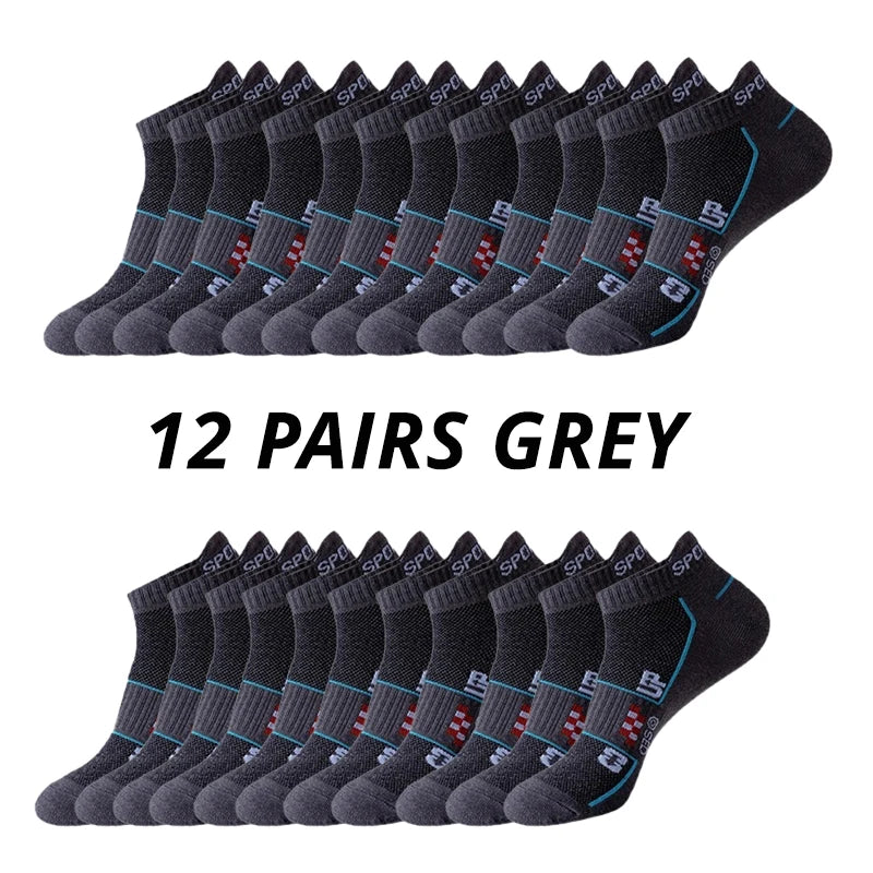 6/12 Paare Herren Sportsocken Mesh Laufsocken | Atmungsaktiv Feuchtigkeitsableitend Kurzsocken mit Öhrchen | Ganzjahres Partner-Socken Kaufschwan® 12 Paare Dunkelgrau Einheitsgröße