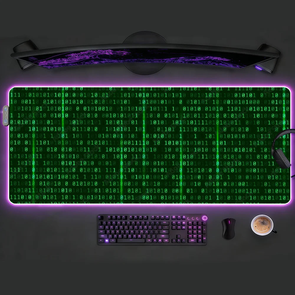Hacker Code Art RGB LED Mauspad – Großes XXL Rutschfestes Gaming Schreibtischmatte aus Gummi für Tastatur und Computer Kaufschwan®