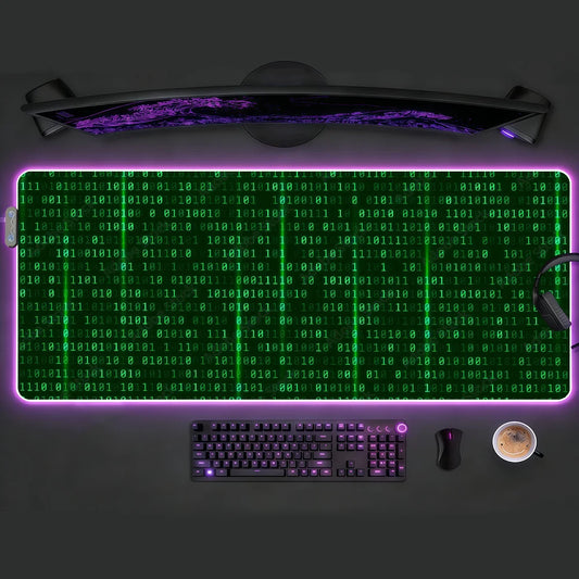 Hacker Code Art RGB LED Mauspad – Großes XXL Rutschfestes Gaming Schreibtischmatte aus Gummi für Tastatur und Computer Kaufschwan®
